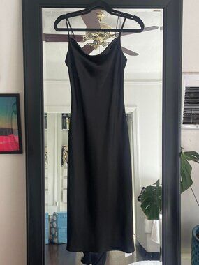 Joie Marcenna Cowl Neck Satin Midi slip Dress in black